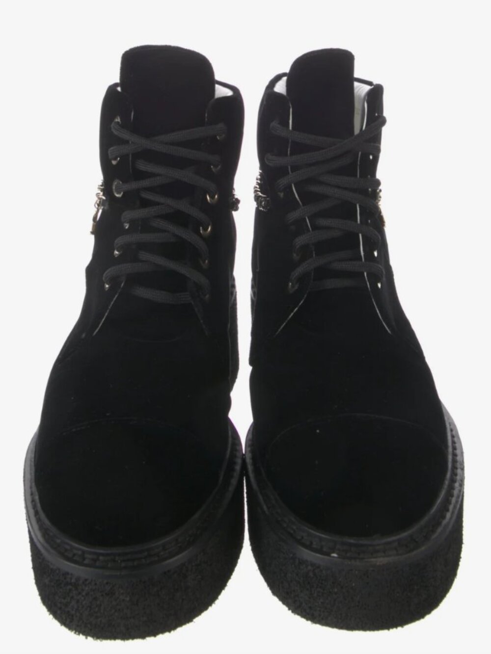 Chanel Velvet Ankle Combat Boots: From the 2022 Collection by Virginie Viard
